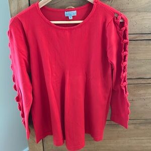 Red cut out arms knit sweater